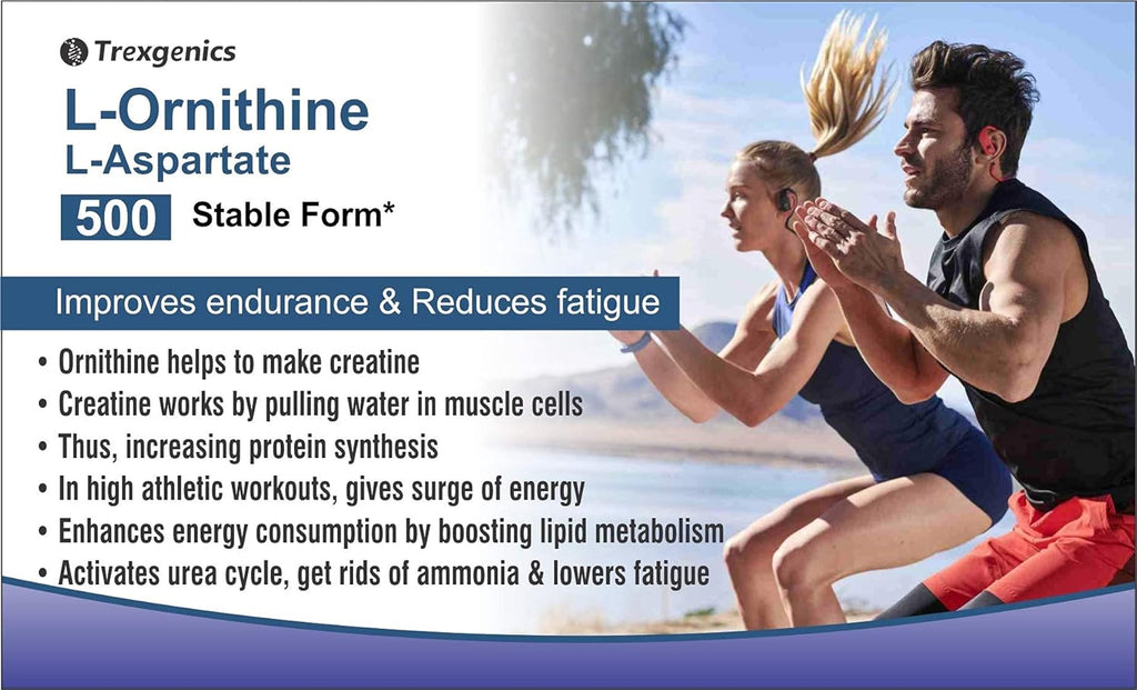 Trexgenics L-ORNITHINE Stable form as L-Aspartate 500mg Urea Detox, Protein Metabolism, Liver Support (60 Vcaps) (2)