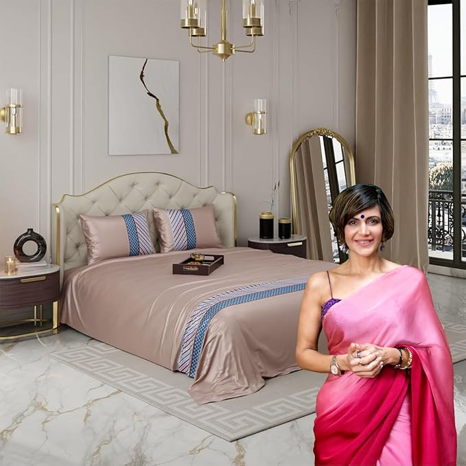 Stoa Paris Bedsheets for Double Size Bed Satin Bedsheet Set Colour Chateau Charisma-Champagne