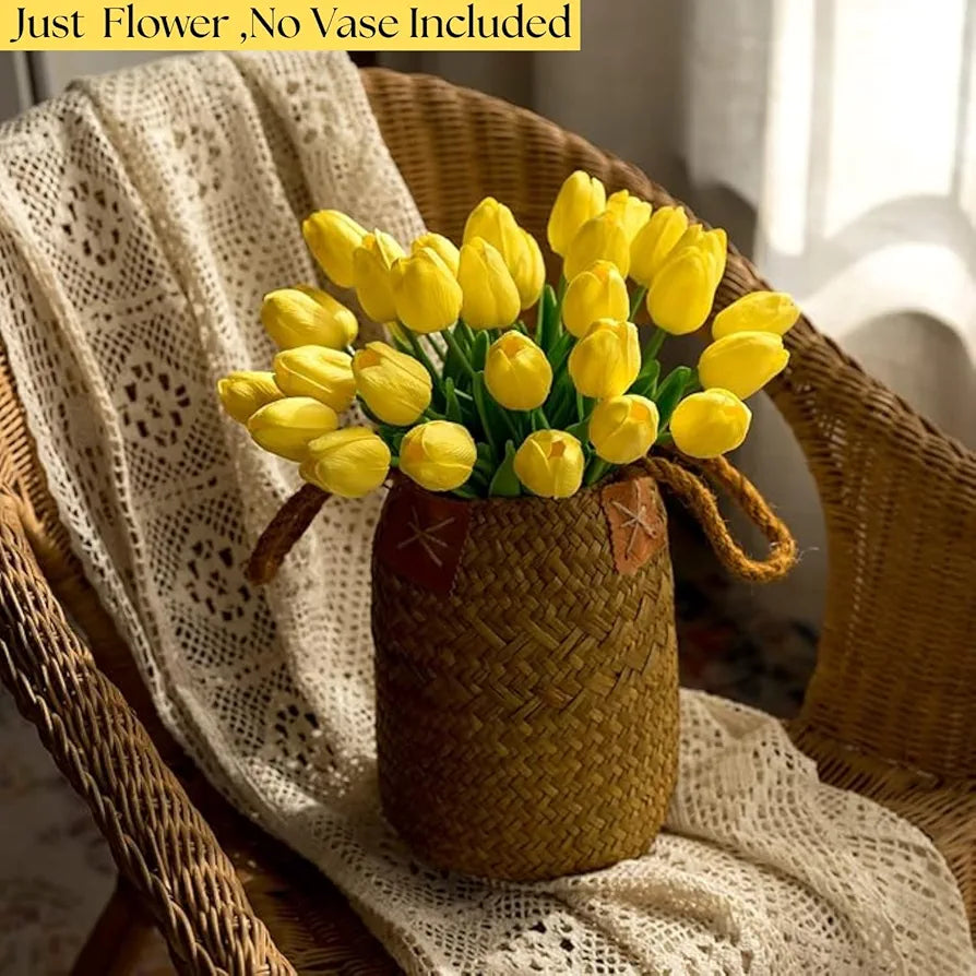 5 Pcs Artificial Tulip Lily Flowers for Vase Home Daisy Yellow Fabric Vase Not Included