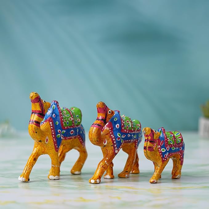 Ecraftindia Multicolor Handcrafted Set of 3 Camel Statues Animal Figurines Decorative Showpieces