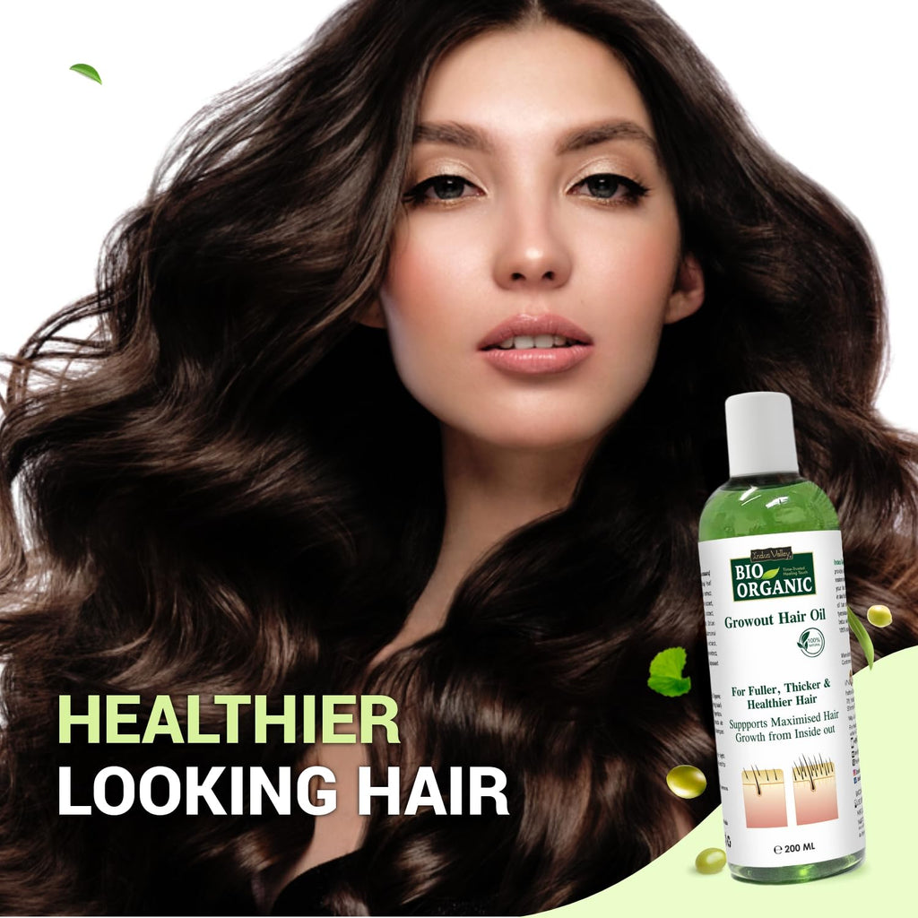 INDUS VALLEY Bio Organic 100% Organic Growout Hair Oil Combats Dandruff, Flaky scalp, Frizz and Split Ends (200ml)