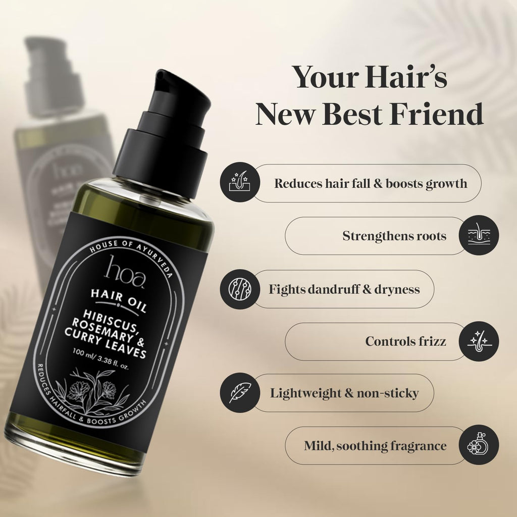 Hair Oil for Hair Fall Control, Frizz Control,Hair Growth & Dandruff Relief with Hibiscus, Curry Leaves and Rosemary | Lightweight & Non-Sticky - 100ml