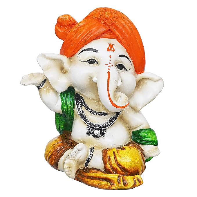 Ecraftindia Orange Polyresin Handcrafted Dancing Lord Ganesha Idol While Sitting | God Idol