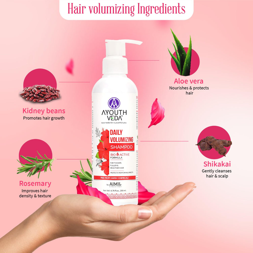 Ayouthveda Daily Volumizing Shampoo, Bio-Active Formula For Thicker Fuller & Healthier Hair Protects From Drying, Improve Hair Density & Texture | Strengthens Hair, Add ultimate volume & nourishment Effects 200ml