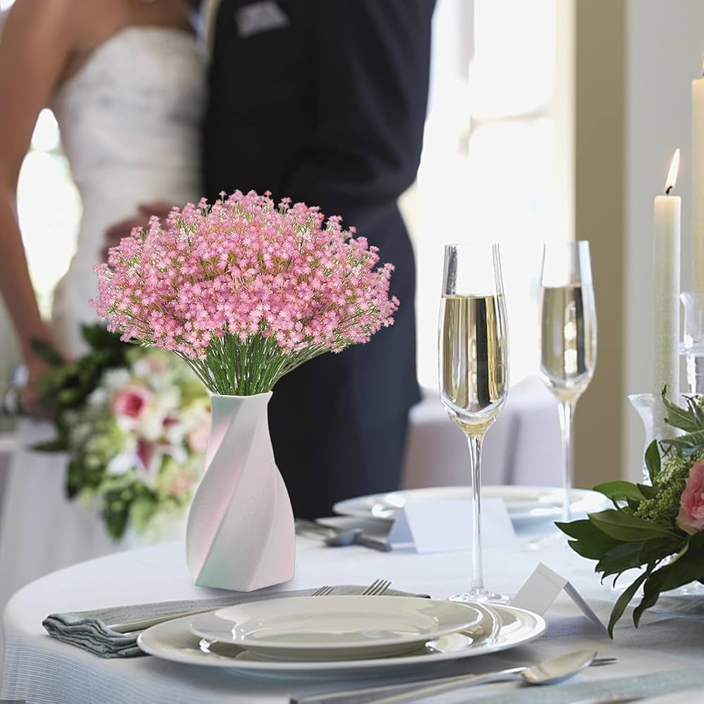 Long Stem Artificial Baby Breath Flowers Real Touch Silk Gypsophila Bouquets Pink