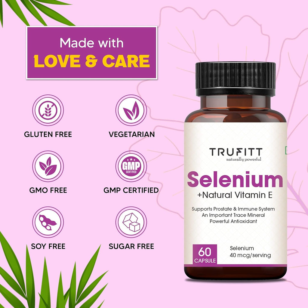 Selenium Capsules 40Mcg + Vitamin E 10Mg, With Green Tea Extract- Optimal Health, Antioxidant Supplement With Superior Absorption (60 Capsules)
