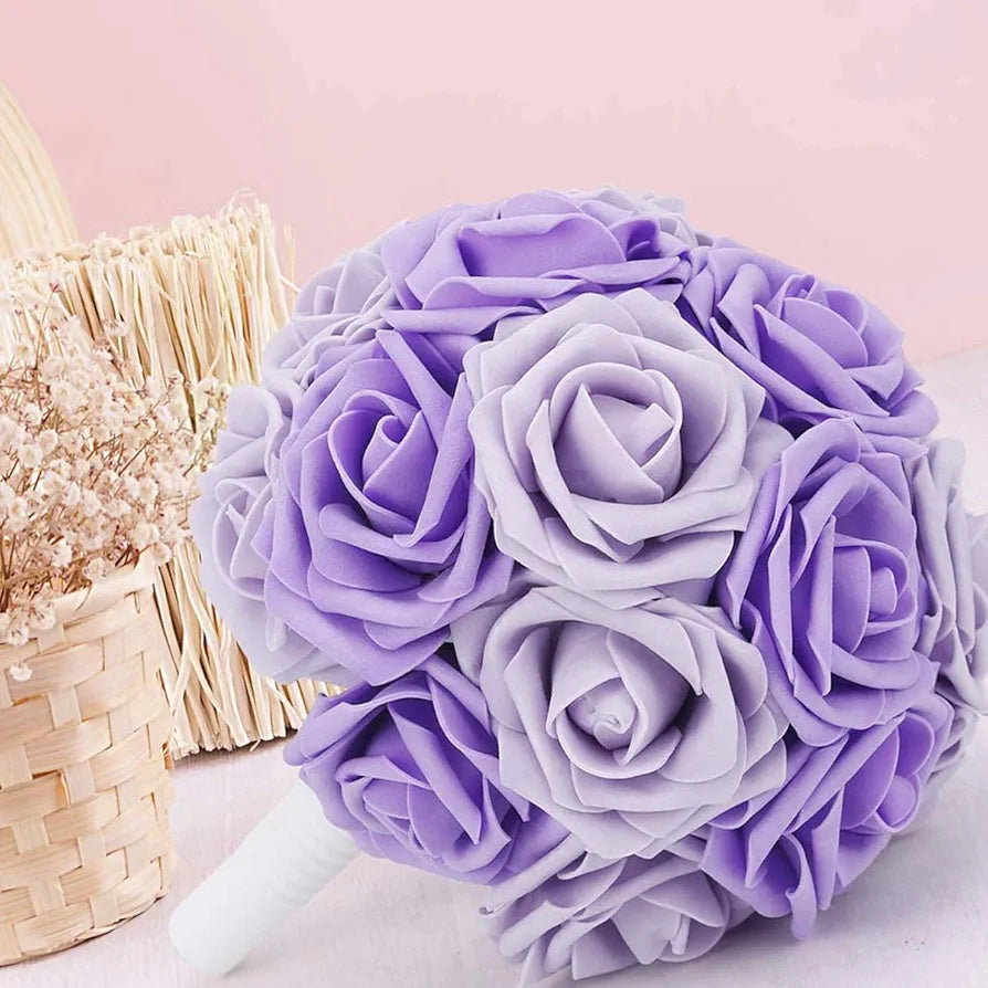 Artificial Flowers 25pcs Real Looking Fake Roses w/Stem Lilac