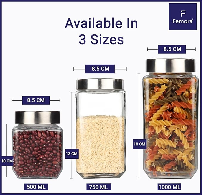 Femora Kitchen Storage Jars Borosilicate Glass With Steel Lid Air Tight Jar | 500 Ml | Pack of 1