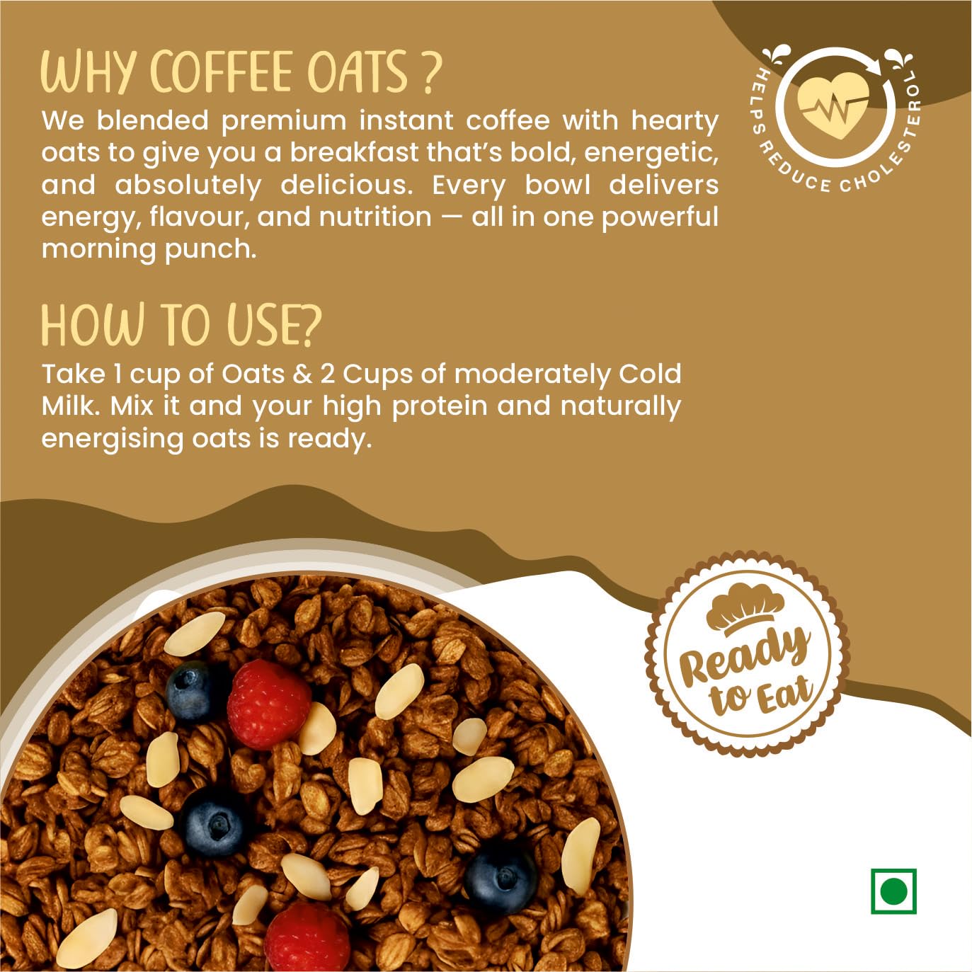 Health Ninja High Protein Cold Coffee Oats | Cold Coffee Oats | 22% Protein, 11% Fibre | No White Sugar | Healthy Breakfast Oats