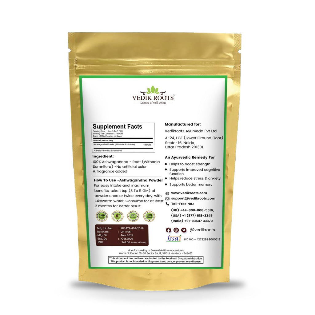 Ashwagandha Powder/Churn - A Stress Relief Elixir For An Active Lifestyle | Enriched With 100% Natural Ashwagandha Extracts(100 GM) (Pack of 1)