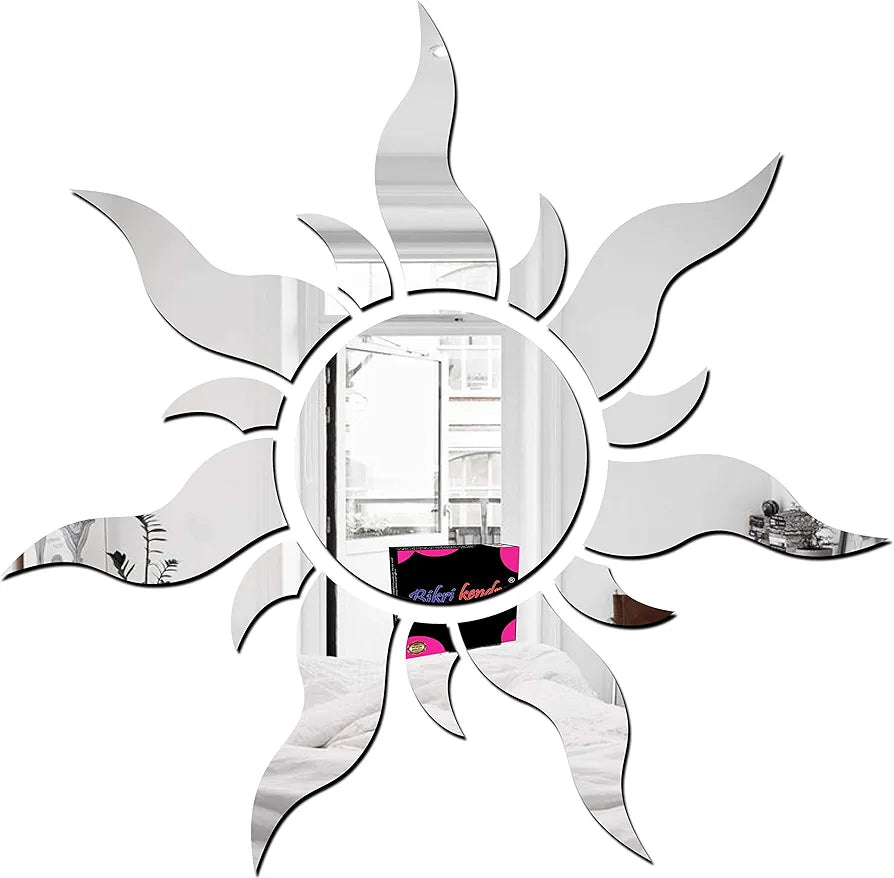 Bikri Kendra Sun Silver Model-4 Mirror Stickers for Wall, Acrylic Mirror Wall Decor Sticker