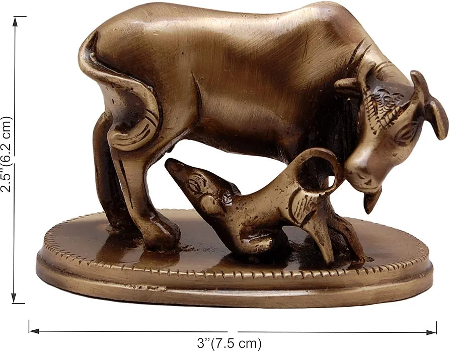 Two Moustaches Brass Kamdhenu Cow & Calf Showpiece