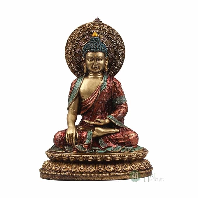 Indicast 10" Inch Buddha Sitting Fine Metal Finish Idol Decorative Showpiece Handcrafted Buddha Idol