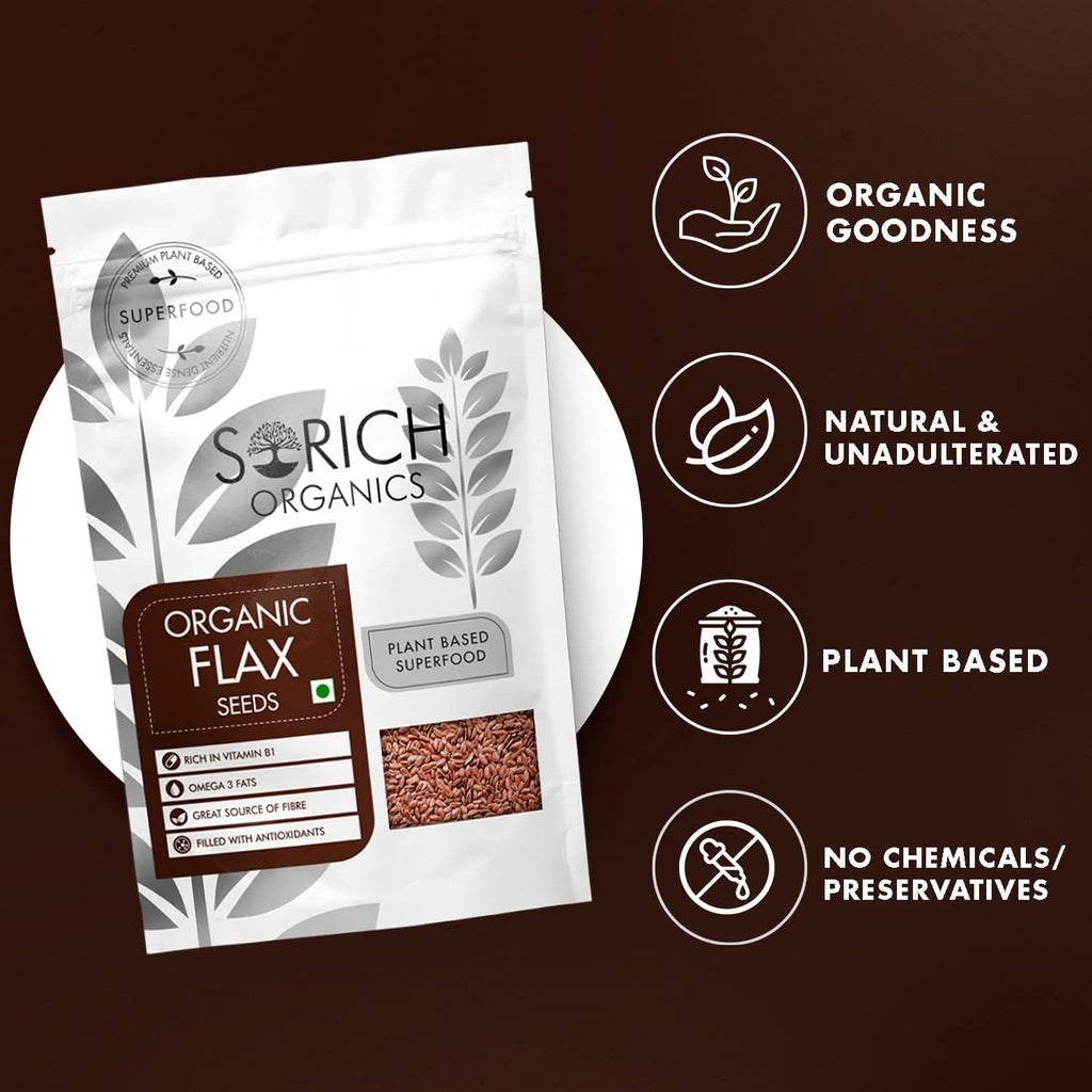 Sorich Organics Flax Seed - Alsi Beej|Alsi Seeds for Hair Growth | Raw Seeds for Eating | Source of Iron & Dietary Fibre | Rich in Protein