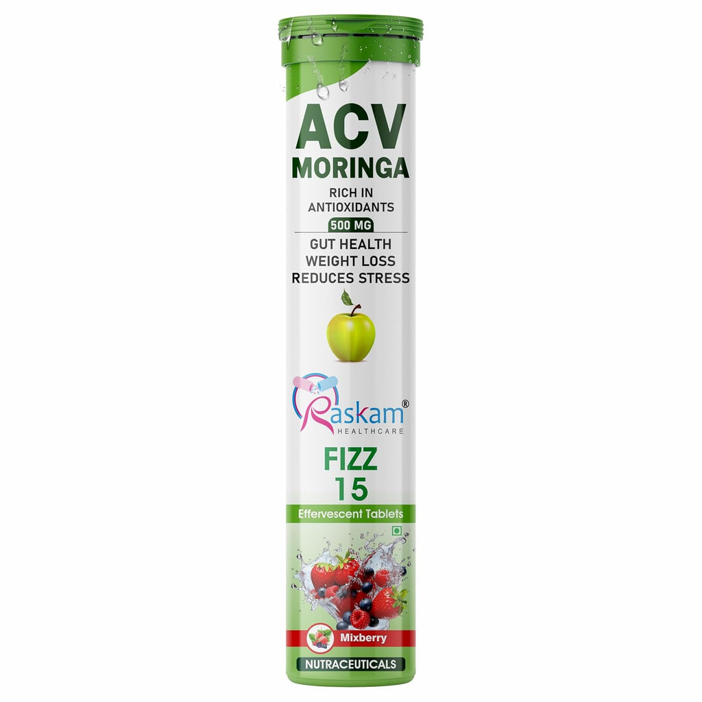 ACV Moringa Effervescent Tablets | Fizz 15 Tablets in Mixberry Flavor, 500mg| Natural Energy & Immunity Booster with Antioxidants to Control Cravings (Pack of 1)