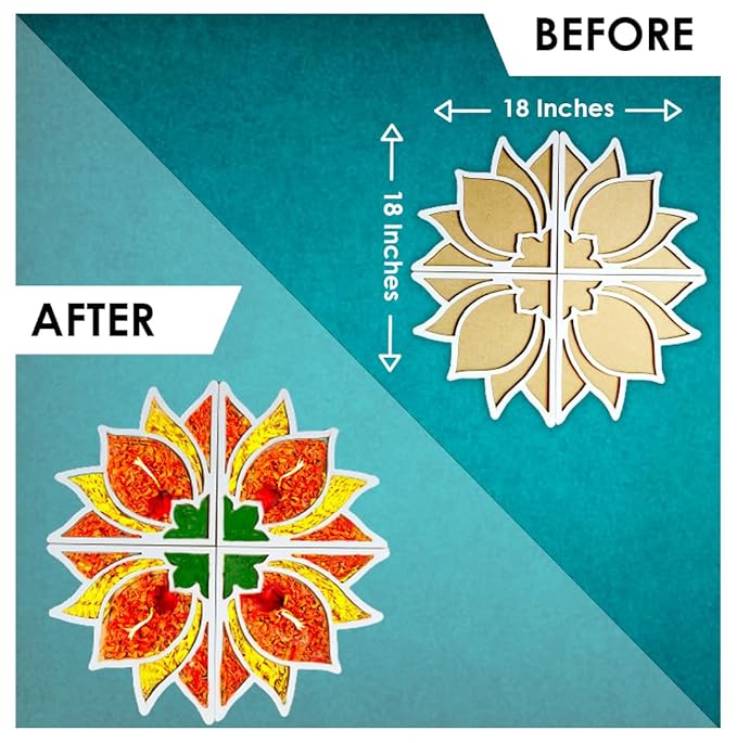 Solobolo Diy Rangoli Mats for Pooja Decoration | 4 Pieces Lotus Flower Rangoli Stencils for Door Entrance Home Decor