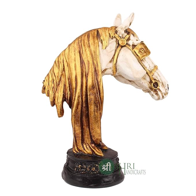 Indicast 12" Inch Handmade Horse Head Statue Stone Finish Animal Figurines Gifts Antique Design | White