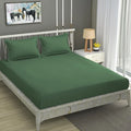 Homefab India 160 TC Stripe Cotton Feel Glace Cotton Elastic Fitted King Size Double Bed Bedsheet with 2 Pillow Covers Fits Upto 6 inches Mattress Dark Green