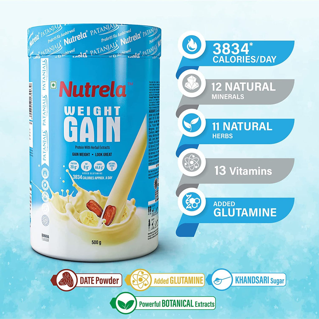 Nutrela Weight Gainer | 500g Banana Flavour | High-Calorie Mass Gainer with Vitamins & Minerals | Ideal for Men Women & Kids
