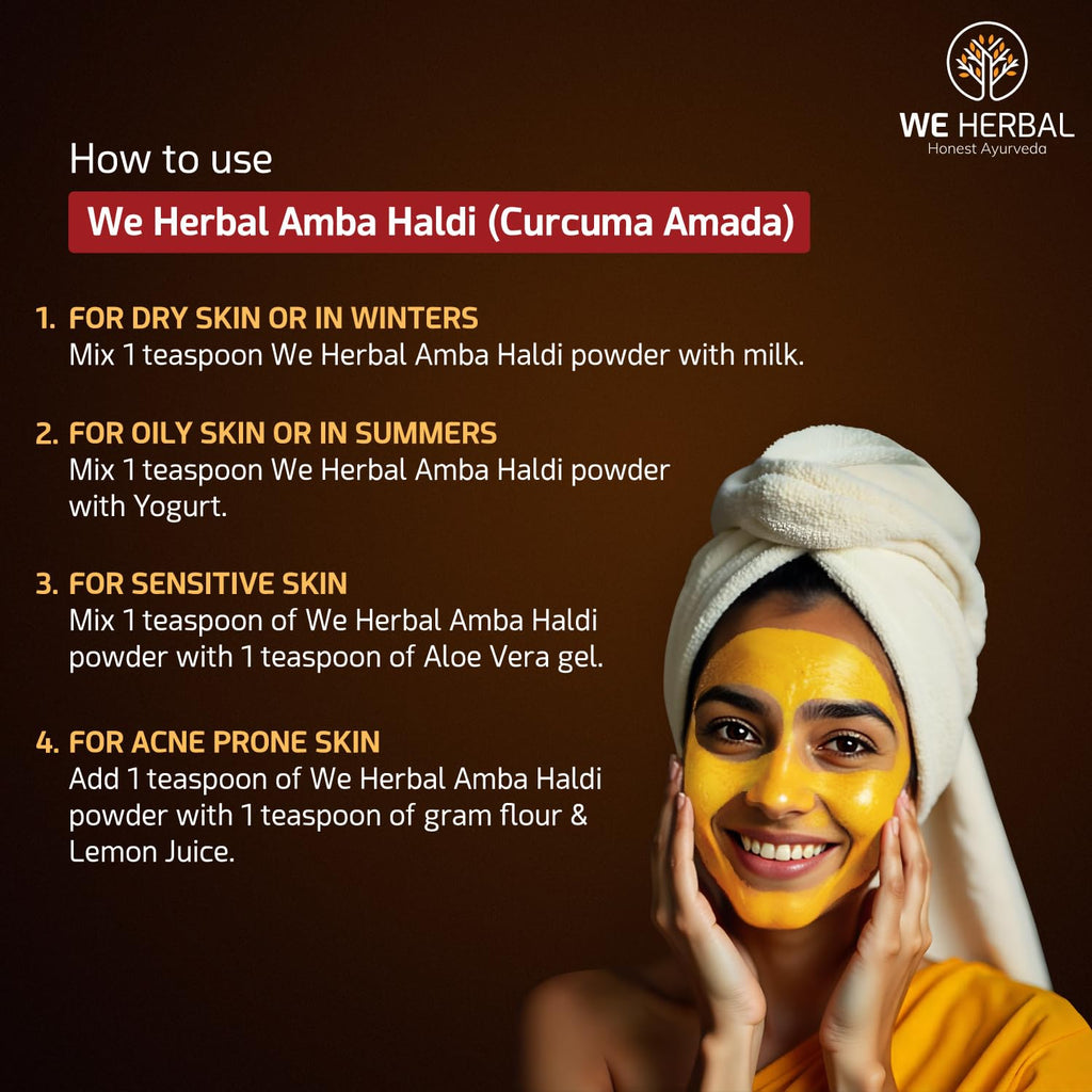 WE HERBAL Ambaâ€¯Haldi Powder for Skin | Pure Wild Turmeric | Fades Pigmentation & Gives Instant Glow | 100% Natural | 100â€¯g