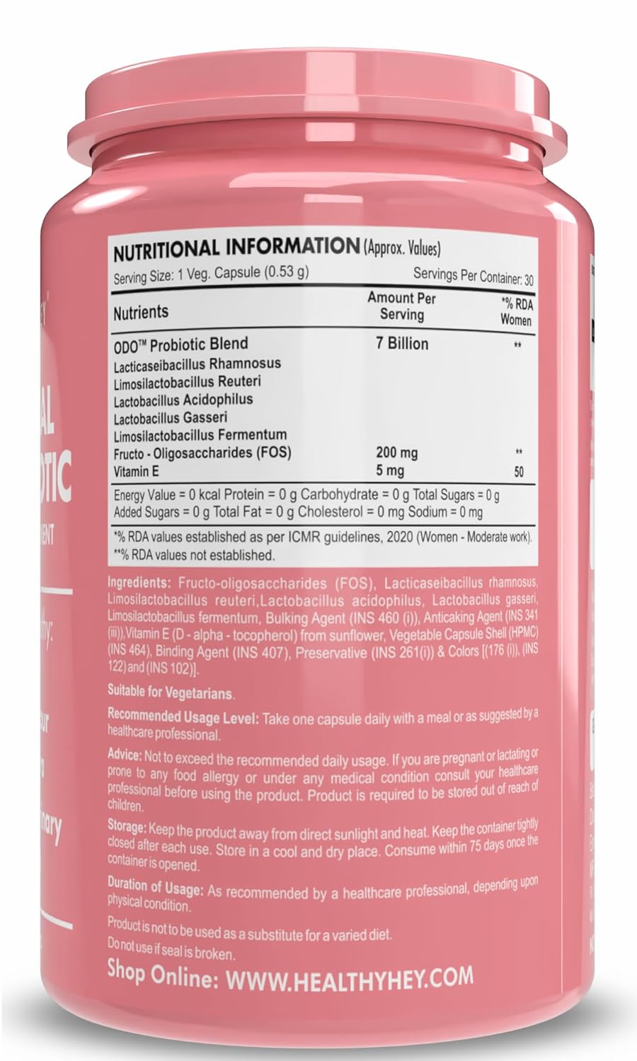 HealthyHey Nutrition ODO Vaginal Probiotics for Women pH Balance with Prebiotics & Lactobacillus Probiotic Blend - Vaginal Health Supplement - PromoteVaginal Odor & Vaginal Flora - 30 Veg Capsules