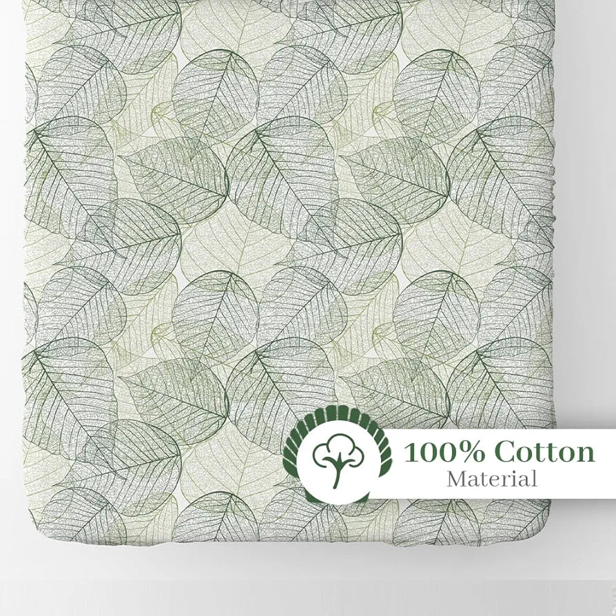 Divine Casa 144 TC Cotton Fitted Bedsheet for King Size Bed Floral Green Print 100% Cotton Elastic Fit with 2 Pillow Covers Colour Garden Green
