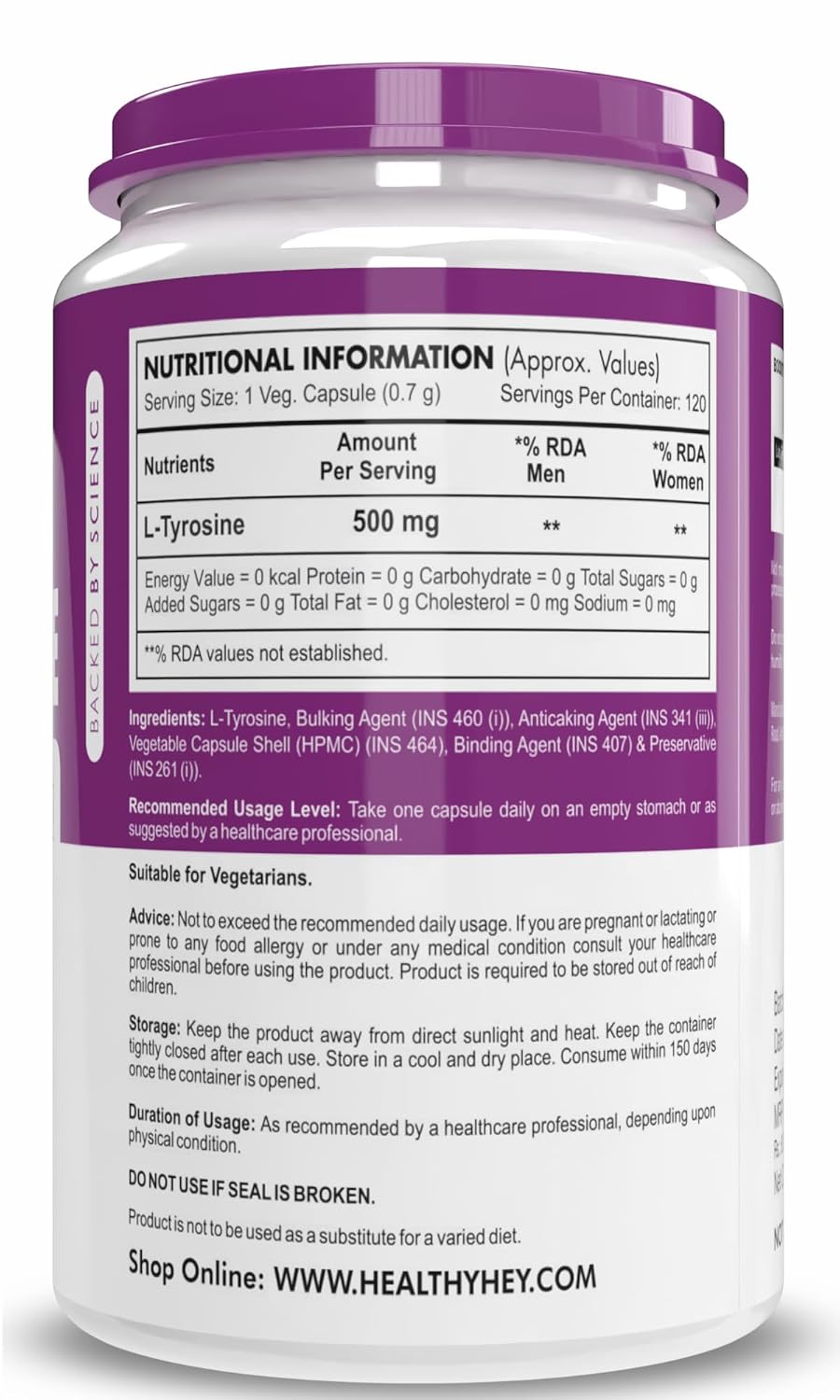 HealthyHey Nutrition L-Tyrosine -Pack of 120 Capsules
