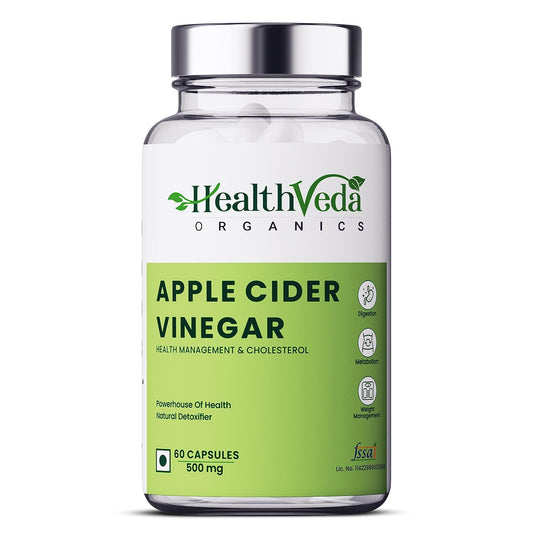 Health Veda Organics Apple Cider Vinegar 500 mg I 60 Veg Capsules I Weight Loss Management, Improves Cholesterol Levels & Supports Digestive Health I For both for Men & Women