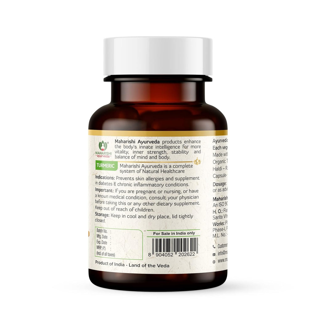Maharishi Ayurveda 100% OrganicTurmeric Capsules 500 MG |Boosts Immunity | Joint Support | Anti-Inflammatory | Supports Skin Health | 60 Capsules