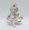Gold Art India Matte Silver Plated Gaddi Ganesh Idol For Car Dashboard Small Ganesha Murti
