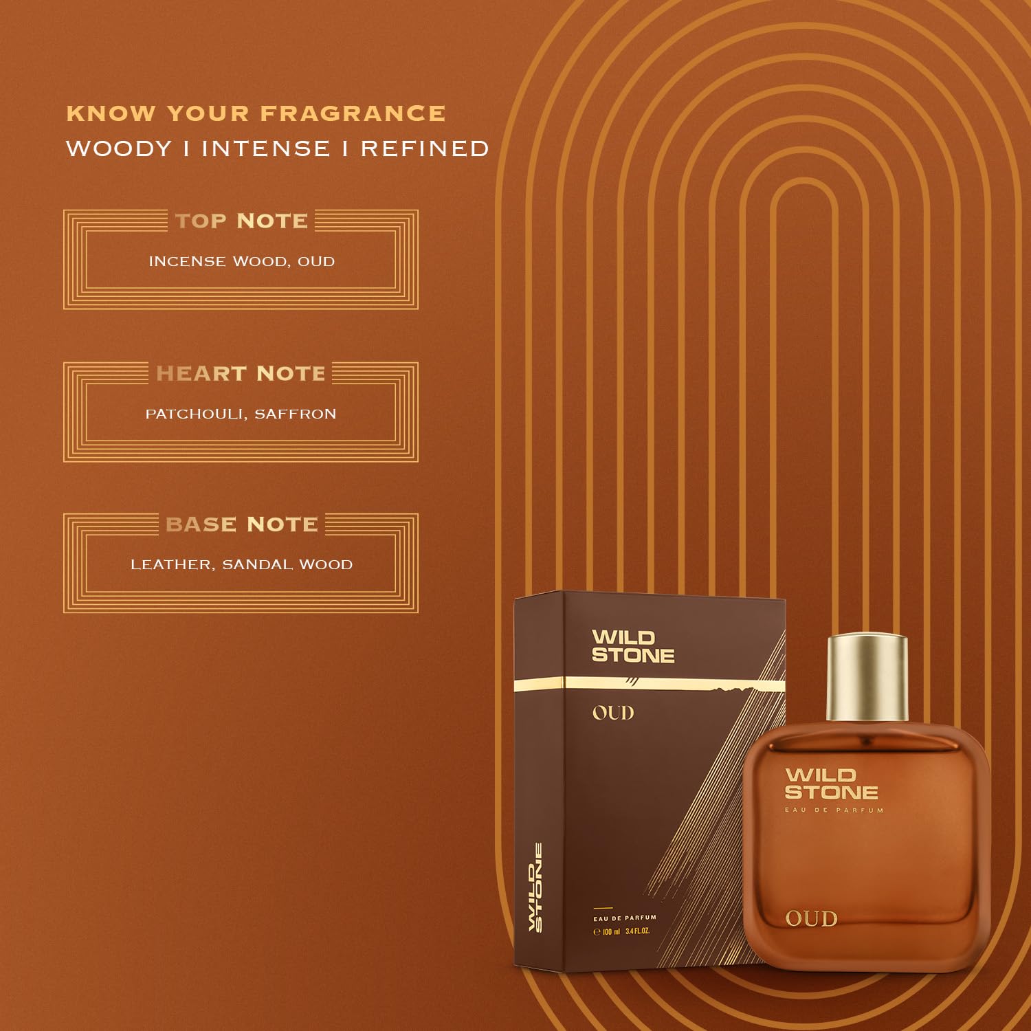 Wild Stone Oud Perfume for Men, 100ml | Luxury Eau De Parfum | Long-Lasting Oud Perfume | Premium Woody Oriental Perfume for Men | Best Gift for Him