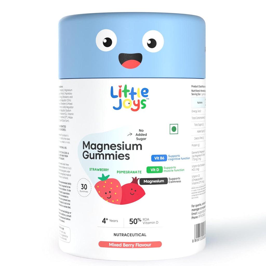Little Joys Magnesium Gummies for Kids (4+ Years) | With Vitamin D3. B6 & Magnesium Citrate | Improves Sleep, Calms Mood & Improves Focus | No Added Sugar | Mixed Berry Flavor, 30 Day Pack