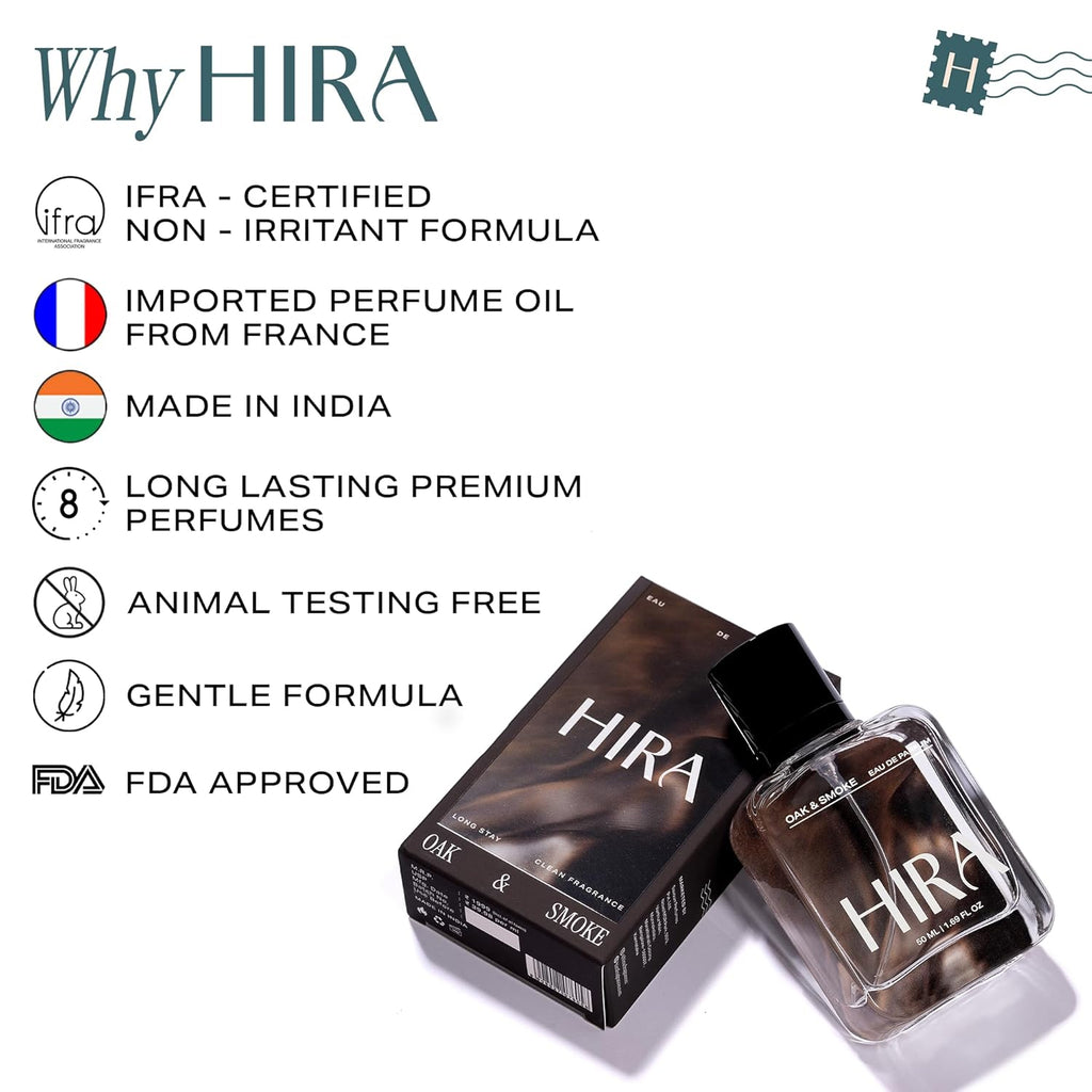 HIRA Oak and Smoke Perfume for Men 50ml | 12 Hours Long Lasting Eau De Parfum Premium Luxury Smell | Best Men Perfume with Earthy, Fresh & Citrus Scent | Bold Night-Out & Date Night Fragrance | Gifts for Men, boyfriend