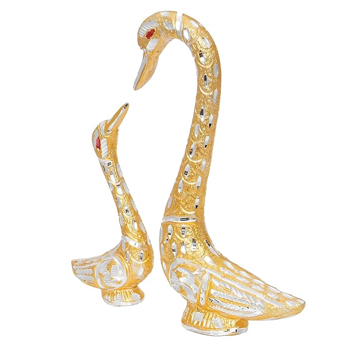 Ecraftindia Loving Golden Swan Couple Metal Handcrafted Decorative Figurine