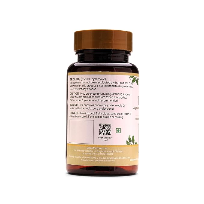Ayurleaf Herbals Trikatu Capsules for Good Digestion Care | Nutrition Herbal Supplements | 60 Caps