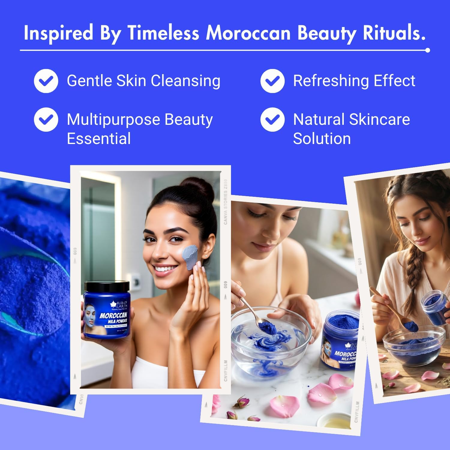 Bliss of Earth Moroccan Nila Powder 50gm for Face | Tan Care & Pore Care | Blue Powder for Deep Cleansing, Skin Care & Smooth Texture Support