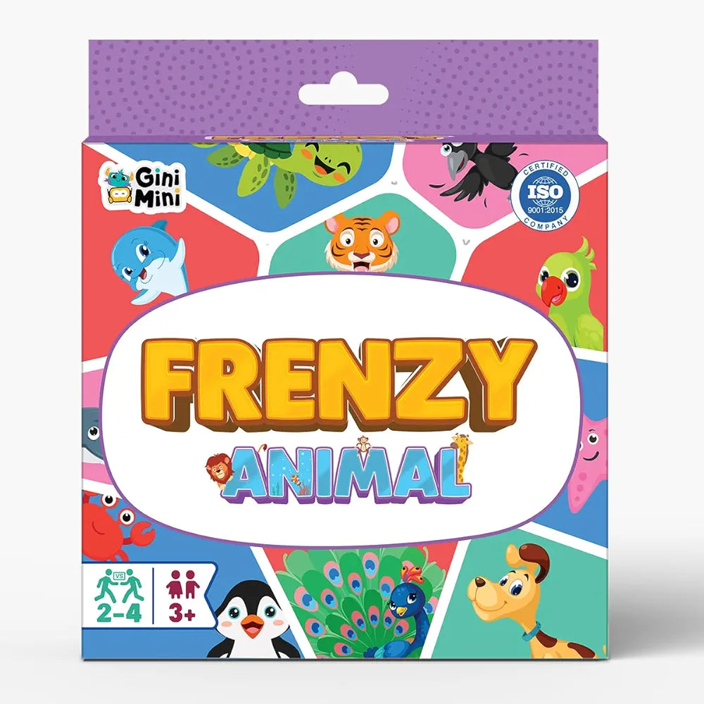 GiniMini Animal Frenzy 57 Animal-Themed Educational Cards for Kids 3+ Vocabulary & Matching Skill Builder Fast Observation Game for Toddlers Family & Travel-Friendly Learning Toy