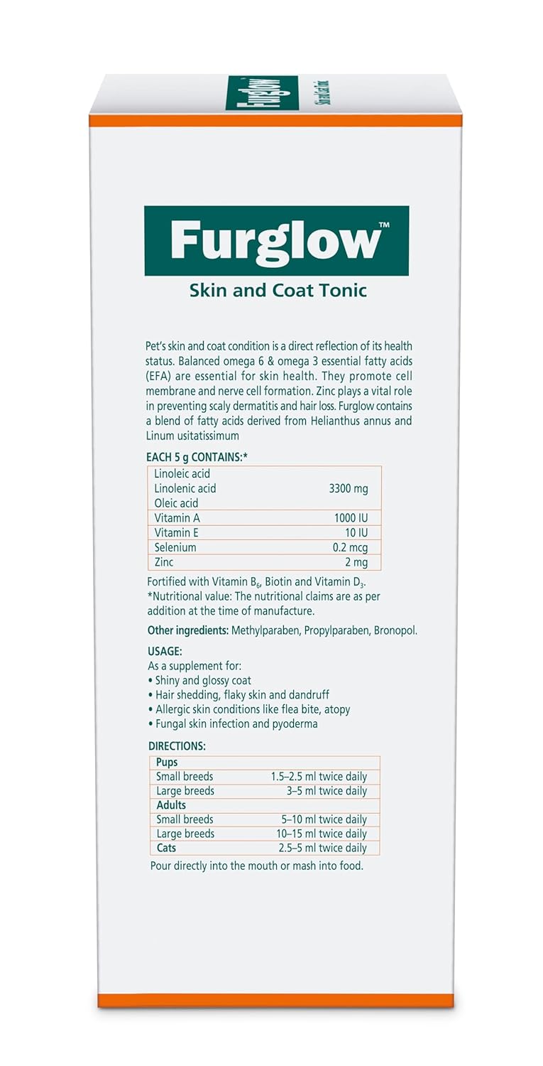 Himalaya Furglow Skin & Coat Tonic Liquid For Dogs & Cats | Daily Supplement forSshiny and Healthy Coat | 400ml