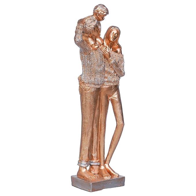 Ecraftindia Golden Beloved Family of Husband, Wife, and Kid on Father's Shoulder Human Figurines Decorative Showpiece