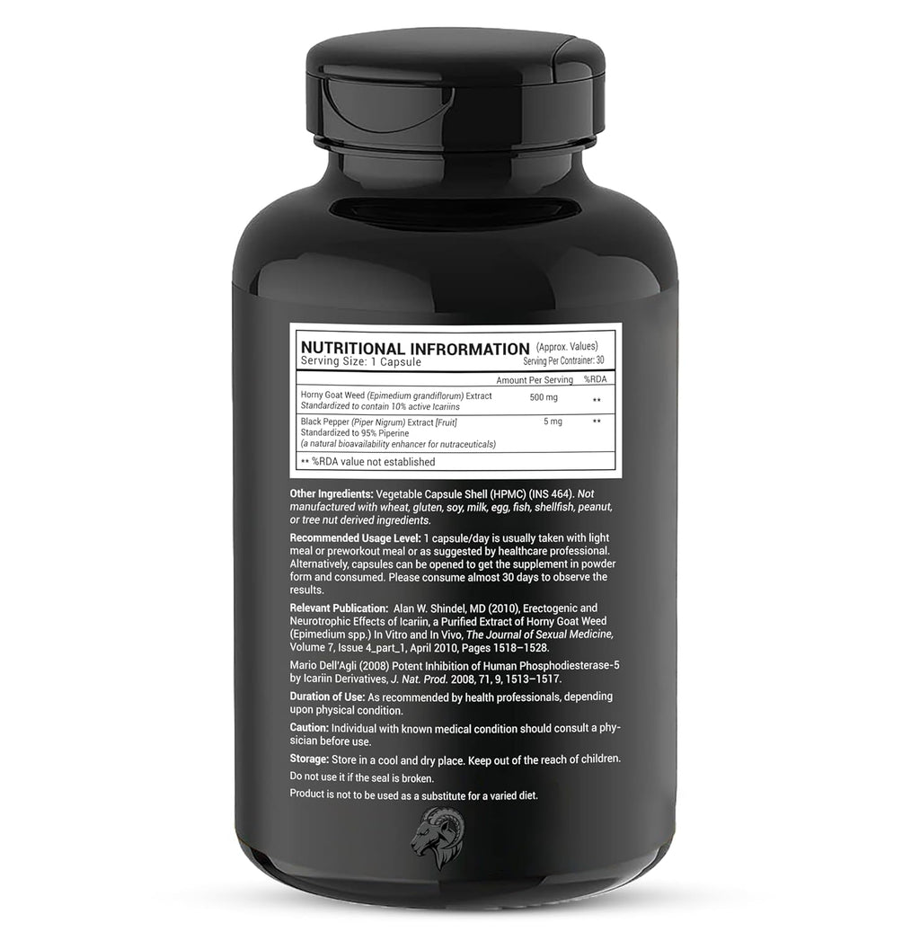 GREENDORSE Horny Goatweed (Epimedium) Extract Capsule | High Potency 10% Icariin by HPLC | For better Circulation, Strength, Stamina, Performance & Energy - 30 Veg Capsules
