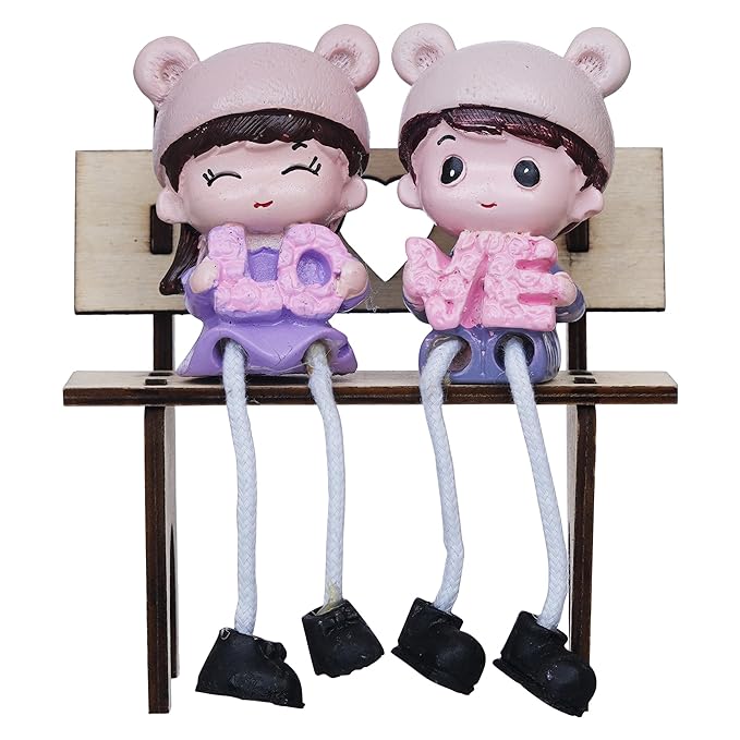 Ecraftindia Cute Couple Sitting on Beanch Holding Love Decorative Showpiece | Valentine Gift