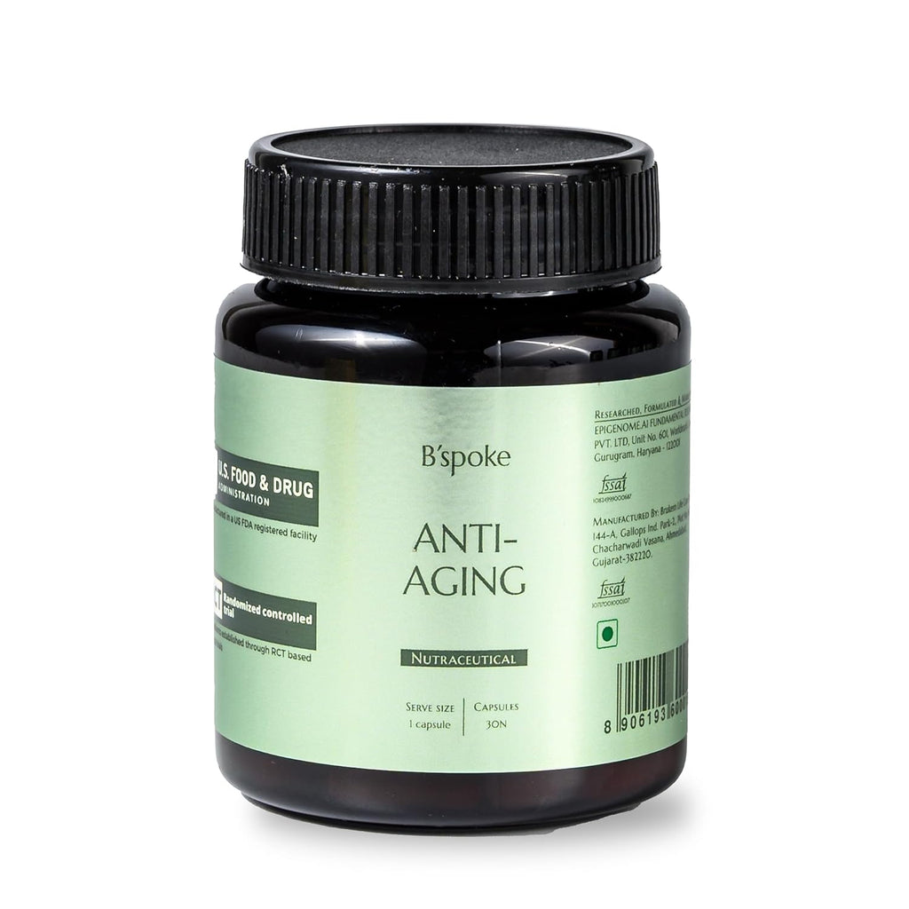 Bâ€™spoke Anti-Aging | Advanced Cellular Defense with CoQ10, Trans-Resveratrol & Vitamin A | Supports Skin Elasticity, Energy & Heart Health | For Men & Women | 30 Veg Capsules