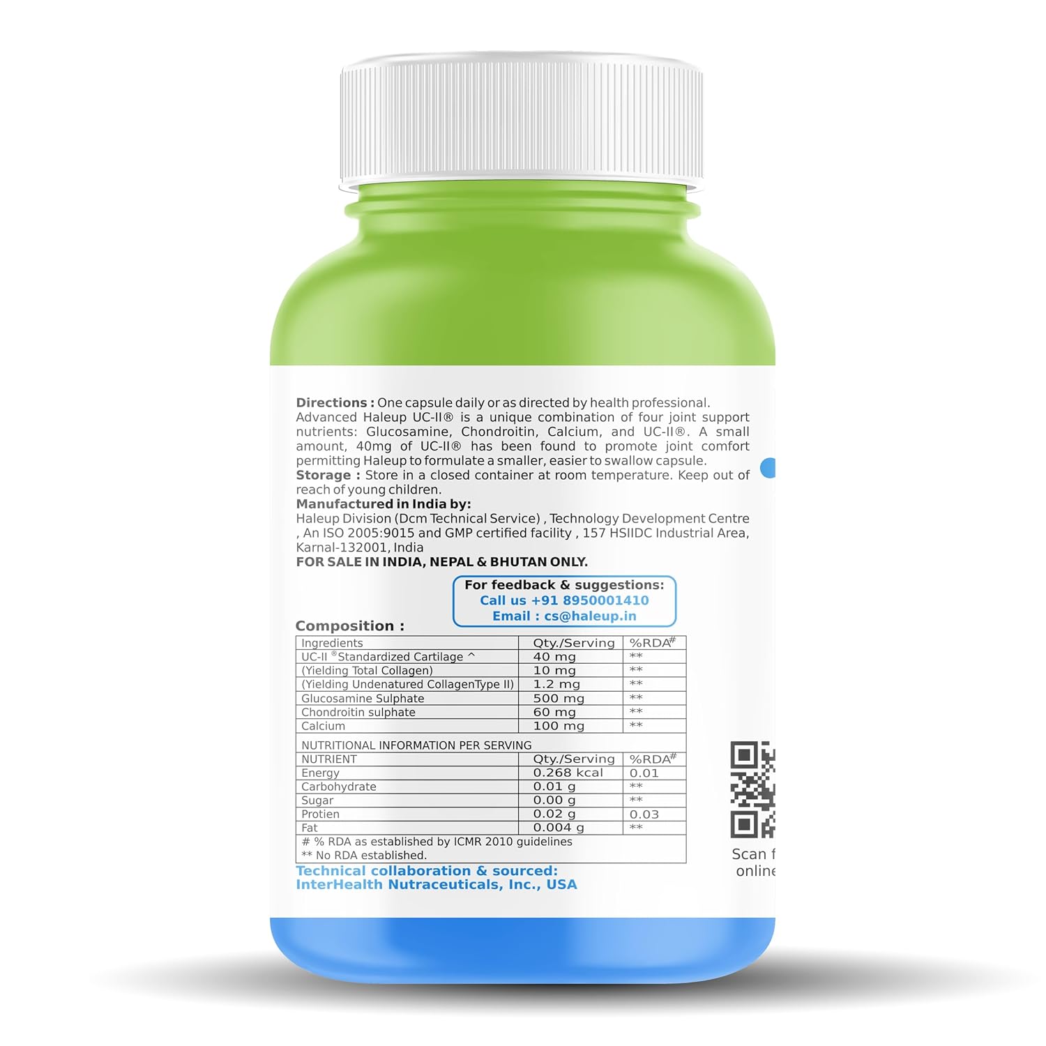 Haleup Advanced UC-II USA ,Undenaturated Natural Type 2 Collagen,Glucosamine,Chondroitin And Calcium |Improves - Bones Strength,Joints & Promote Healthy Skin - 60 Veg Capsules (Pack Of 1)