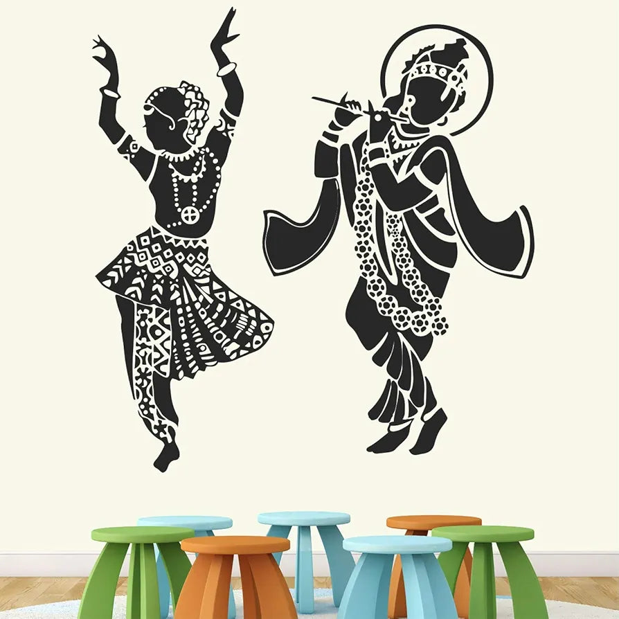 StickMe Lord Radhe Krishna Hindu God Creative Religious Wall Sticker - Self Adhesive Peel & Stick Vinyl Medium - 90 x 90 cm