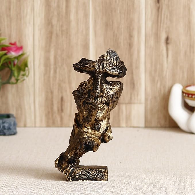 Ecraftindia Antique Finish Finger on Man Lips Handcrafted Decorative Polyresin Showpiece