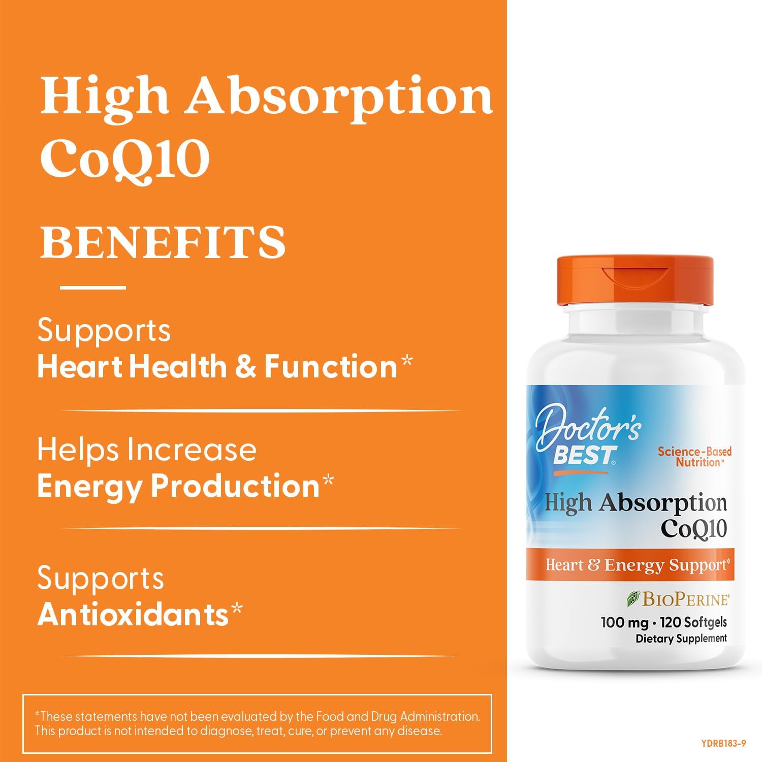 Doctor's Best High Absorption CoQ10 with BioPerine Supplement - Coenzyme Q10 Softgels for Heart Health & Antioxidant Support, Naturally Fermented CoQ10 100mg for Women & Men, Non GMO - 120 Softgels