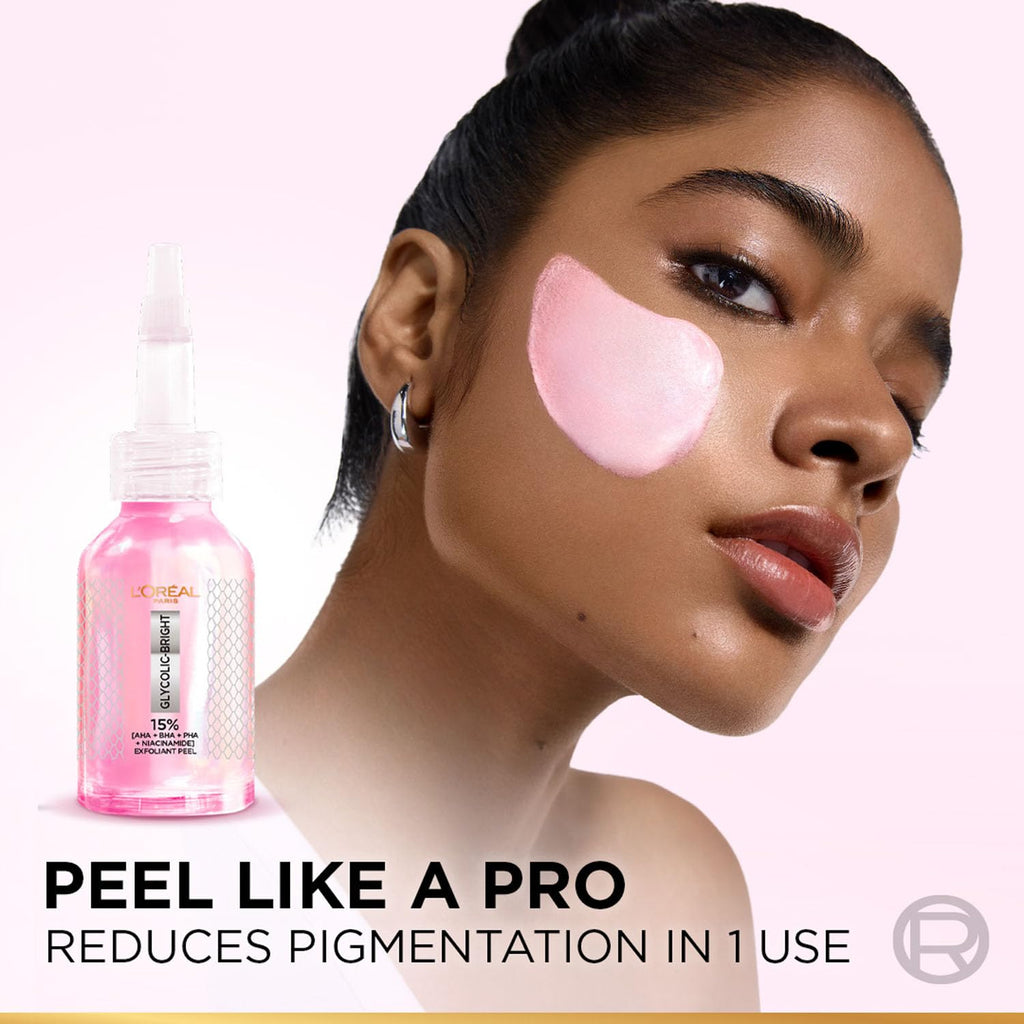 Lâ€™OrÃ©al Paris Glycolic-Bright Anti Dark Spot Exfoliant Peel 15% AHA + BHA + PHA + Niacinamide 25ml | Suitable for Sensitive Skin | Results in 1st use