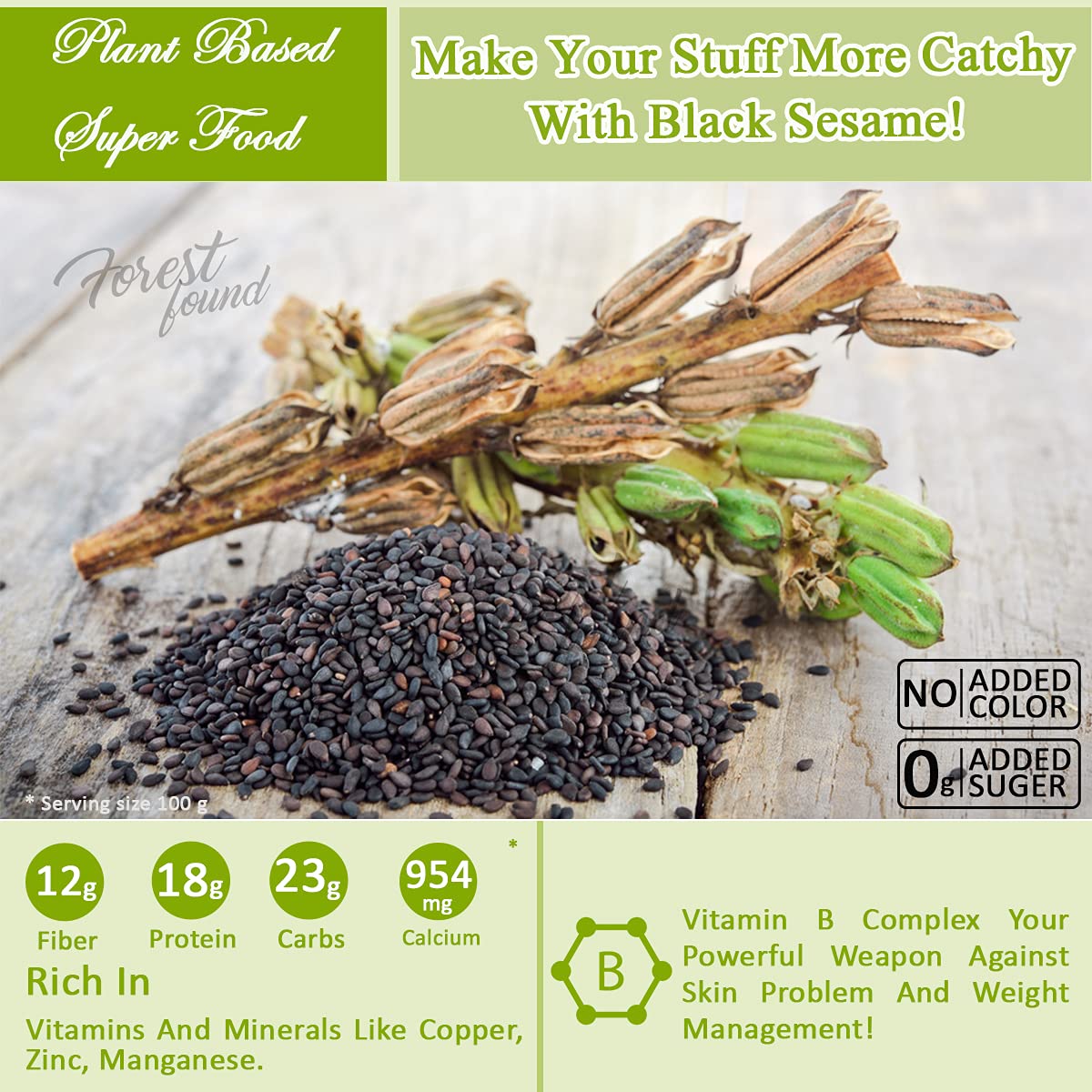 Forest Found Natural Black Sesame Seeds (900g) – High Protein & Calcium Unhulled Kale Til | Fresh Crop Superfood for Hair Growth, Bone Health & Weight Loss