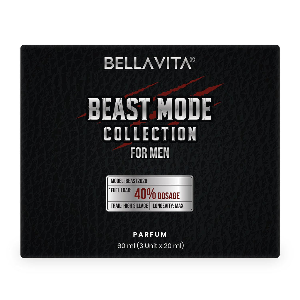 BELLAVITA Beast Mode Collection Set with 40% Perfume oil concentration | Long Lasting | Set of 3 x 20ml each | Perfume for Man | Gift for Men | Spicy, Wood, Musk and Oud Premium Fragrance for Men