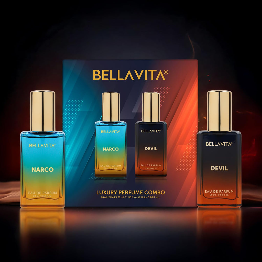 BELLAVITA Narco & Devil | Long Lasting 2x20ml EDP Perfume for Man and Woman | with Bergamot, Jasmine & Vanilla | Premium Unisex Fragrance for Men and Women